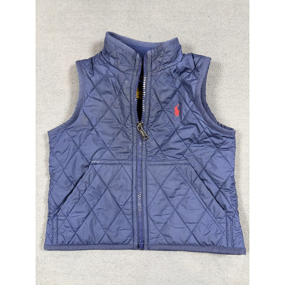 Polo Ralph Lauren Quilted Vest Toddler Size 2 Navy Blue Fleece Lined Full Zip